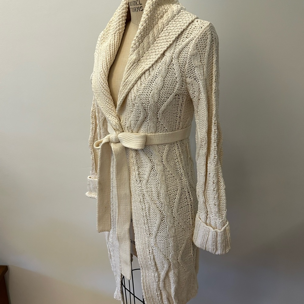 White Shawl Collar Knit Long Cardigan